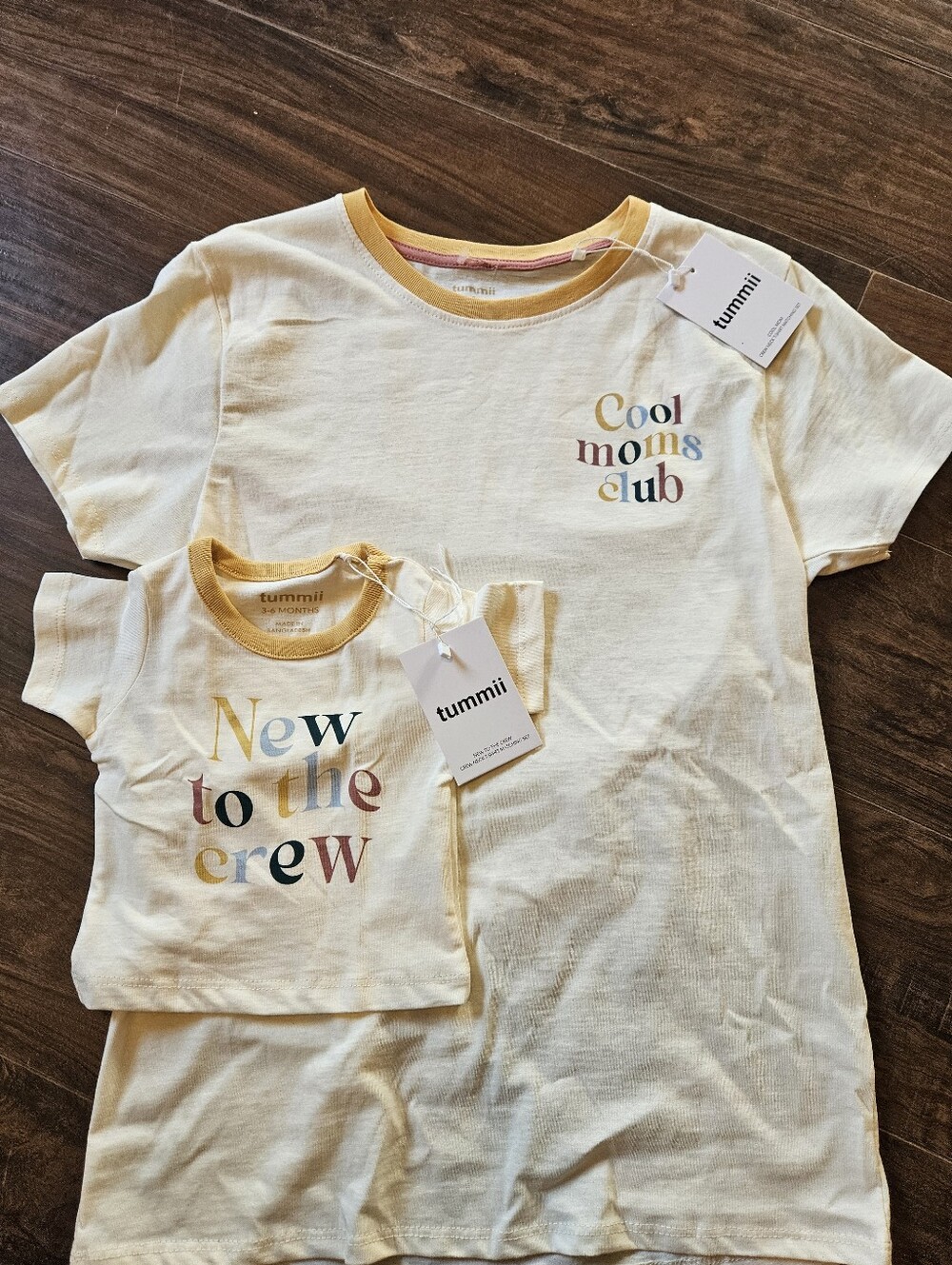 NWT Tummii Matching Sz S Mom & Baby 2pc Graphic Cotton Knit Tee Set Cream H
